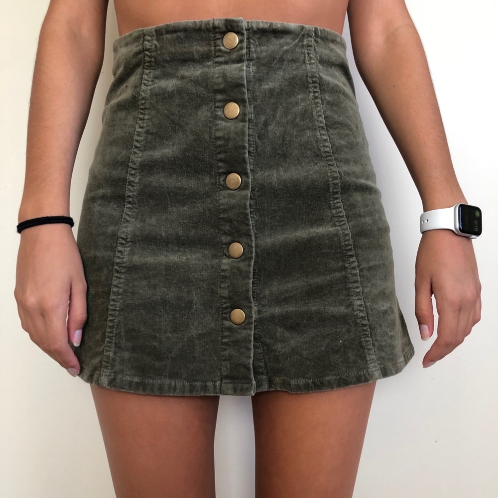 Green Corduroy Mini Skirt